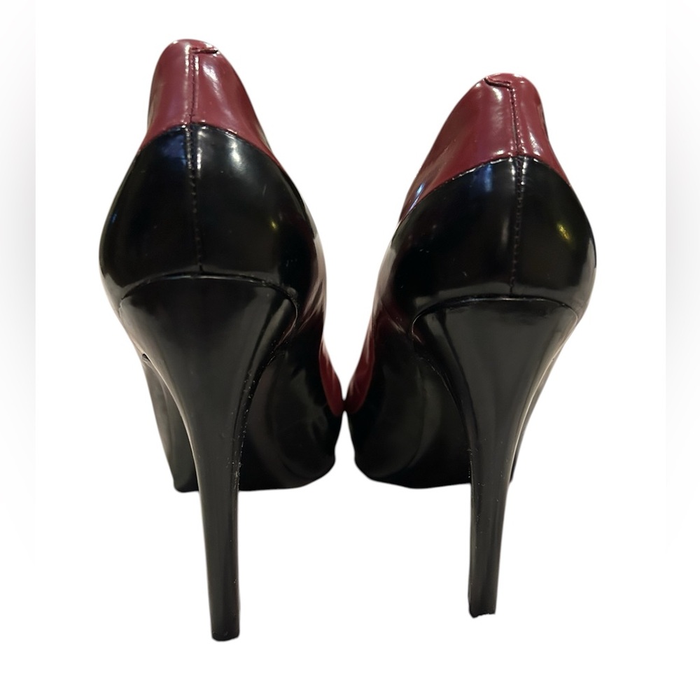 Via Spiga Burgundy and Black Patent Leather Pointed-Toe Pumps - Picture 3 of 4